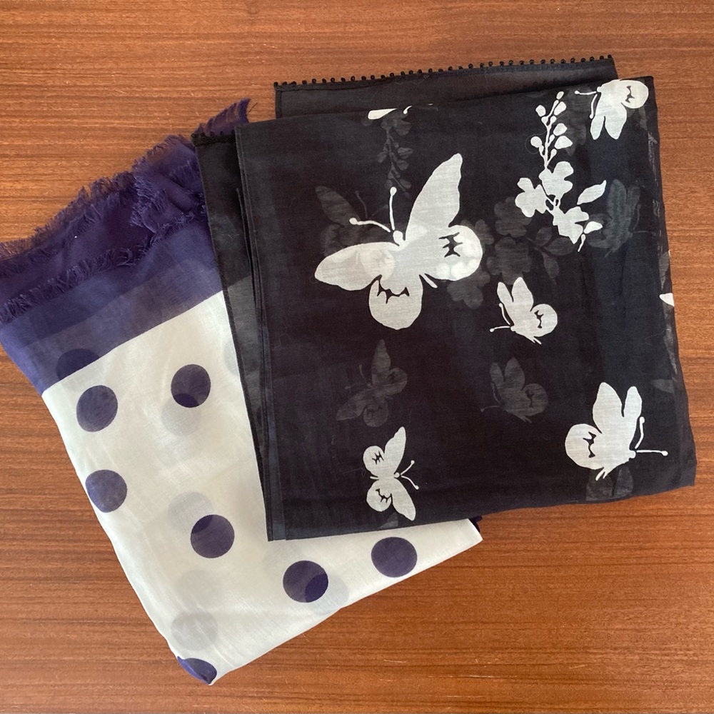Spring summer scarves shawls bundle of 2 polka dots and butterflies